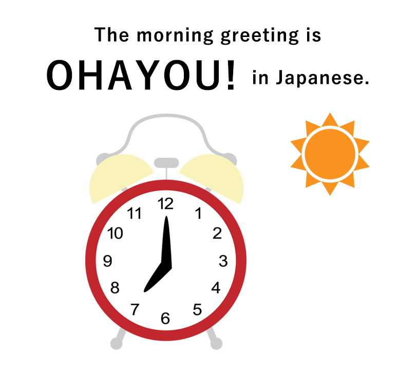 The morning greeting is "OHAYOU" in Japanese.