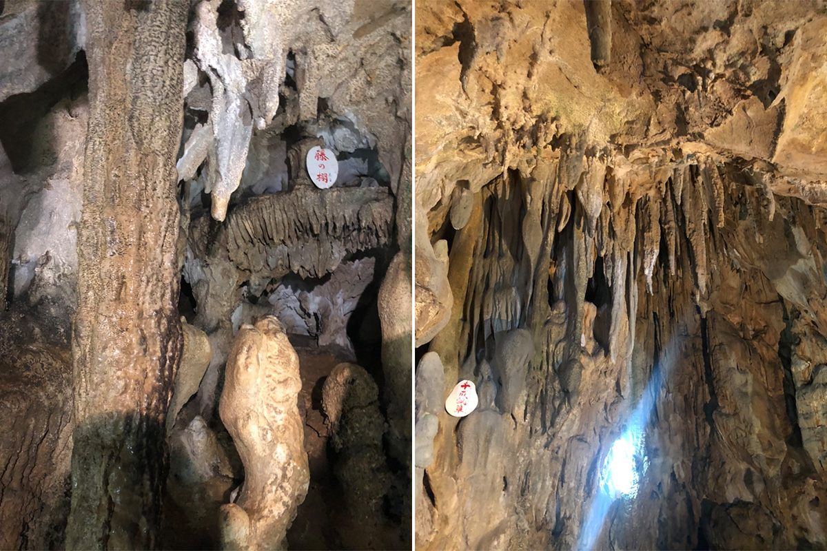 Here, a guide gave us a tour of the limestone caves (the explanation was in Japanese).