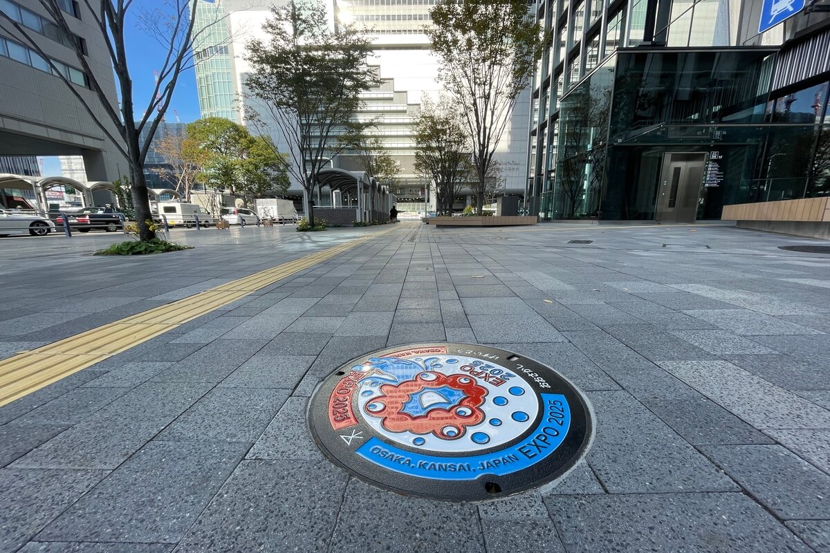 Manhole with Expo 2025 Osaka, Kansai design found in Osaka City
