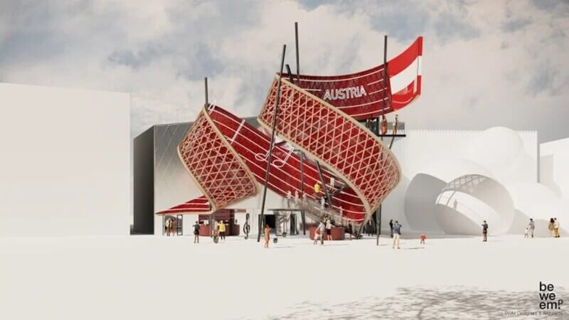 Austrian Pavilion designed with a musical score motif