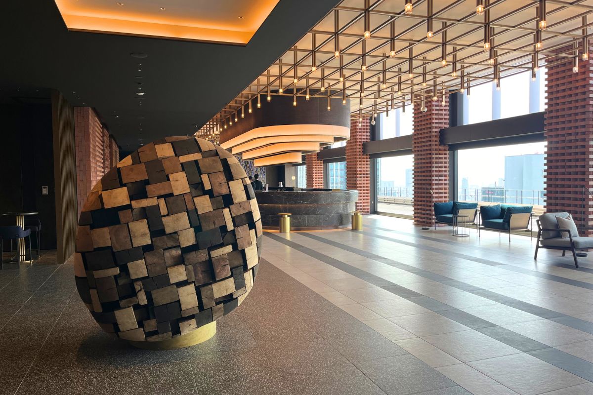 Front desk designed to look like a ticket office