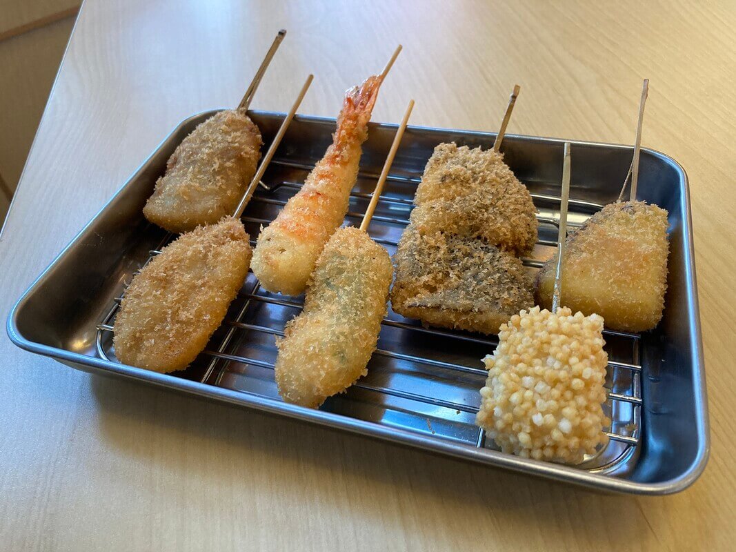 The absolutely delicious set at Kei's popular kushikatsu bar