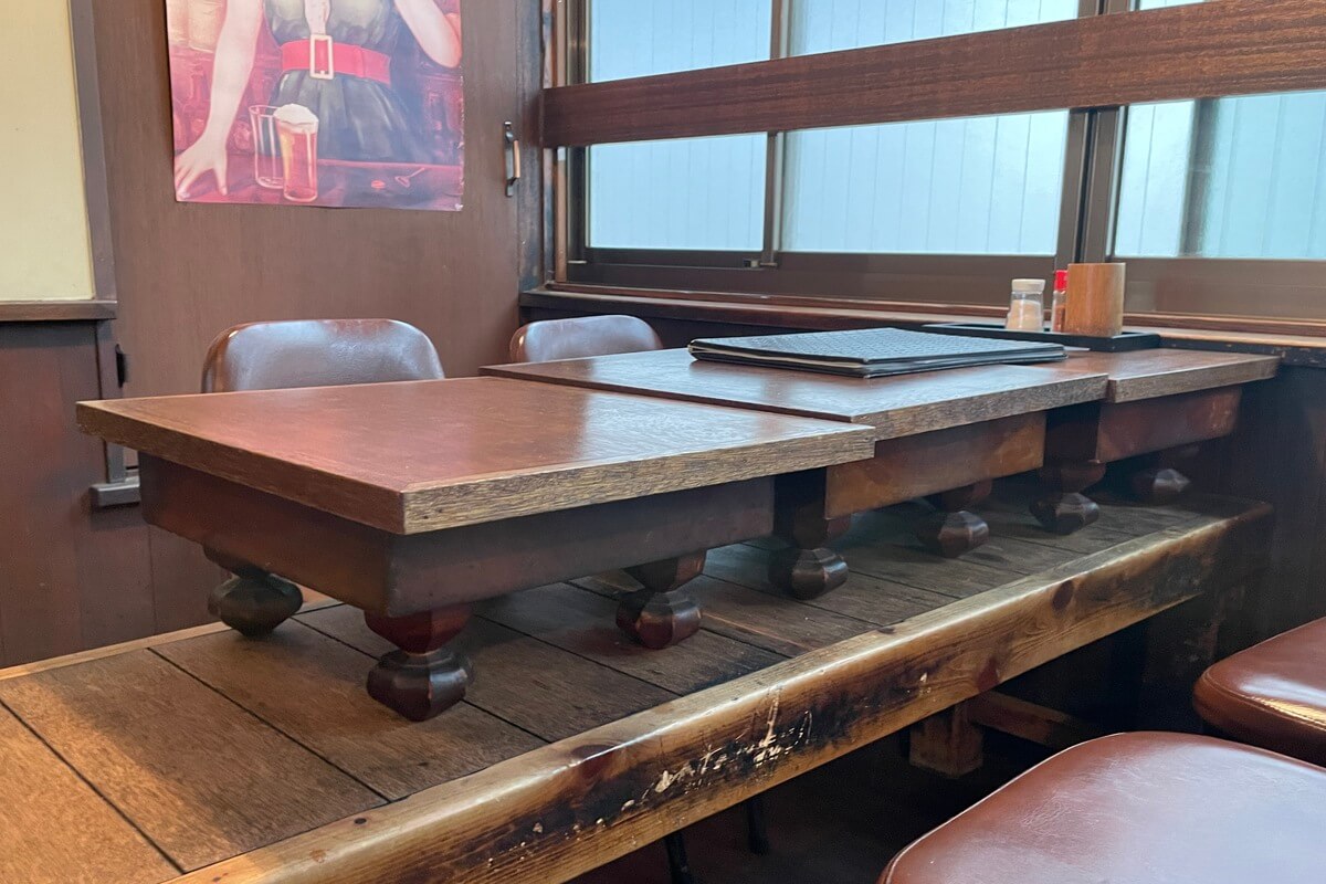 Second floor seats at the Ohsho Club. Shogi board used as a table.