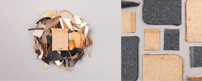 Sustainable stationery series “CleLe” made of recycled leather