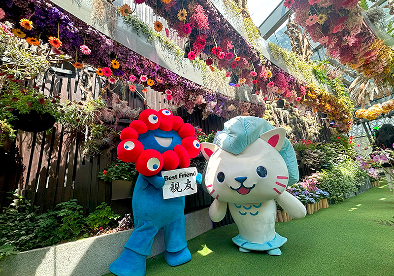 MYAKU-MYAKU posing for a photo with Merli, Singapore's official mascot