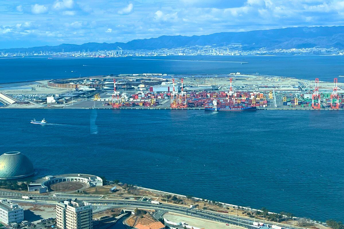 Yumeshima, the Expo site, viewed from Sakishu Town Hall