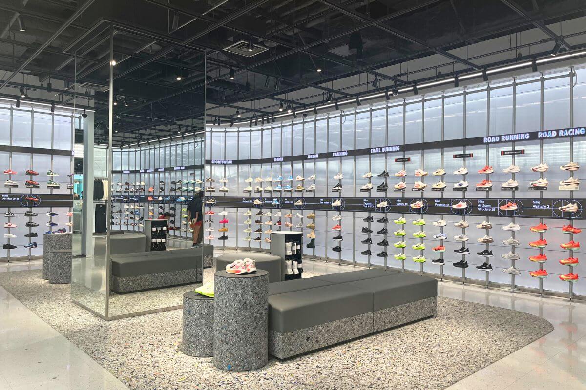 Numerous Nike shoes also lined up