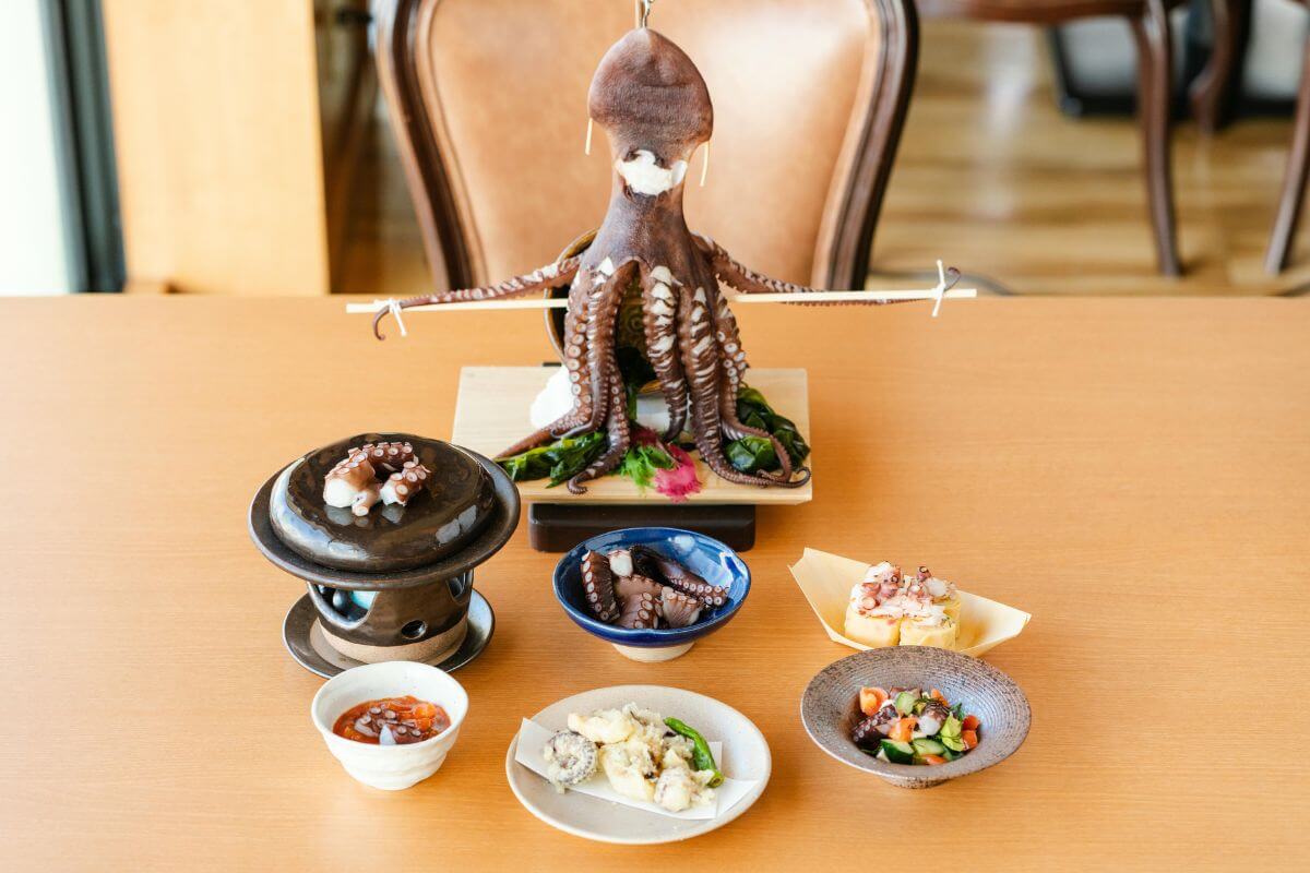 Dried island octopus with a straw. Eat the octopus!