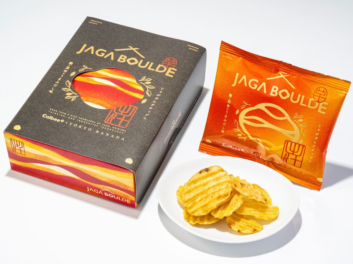Calbee+ × Tokyo Banana JAGA BOULDE Chips Bonito and Kelp Umami Flavor