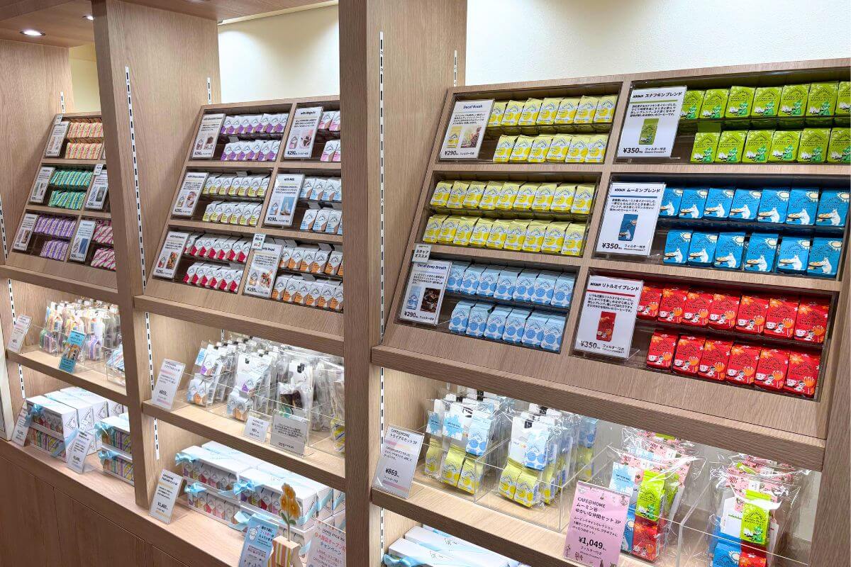 A colorful display where you can grab a single cup of coffee