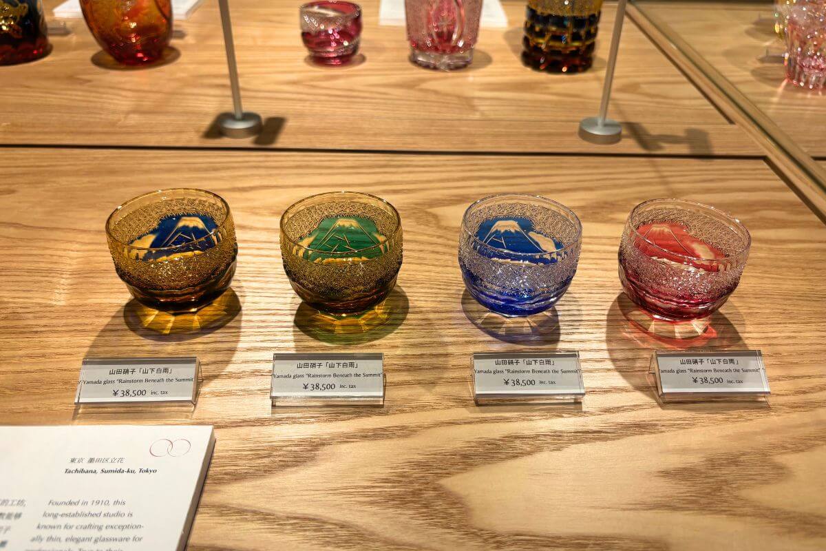 Sake drinking vessels, including Edo Kiriko