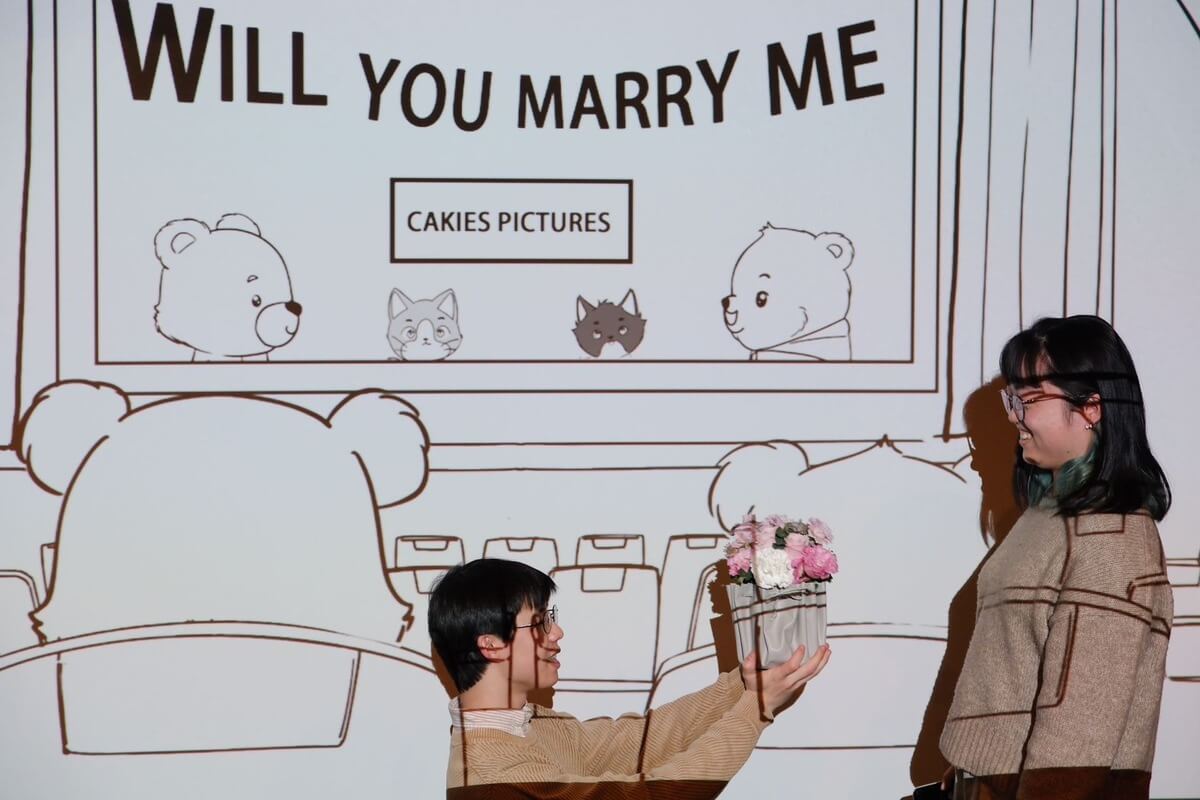 Proposing at the “Theater Sprout” Rental Theater