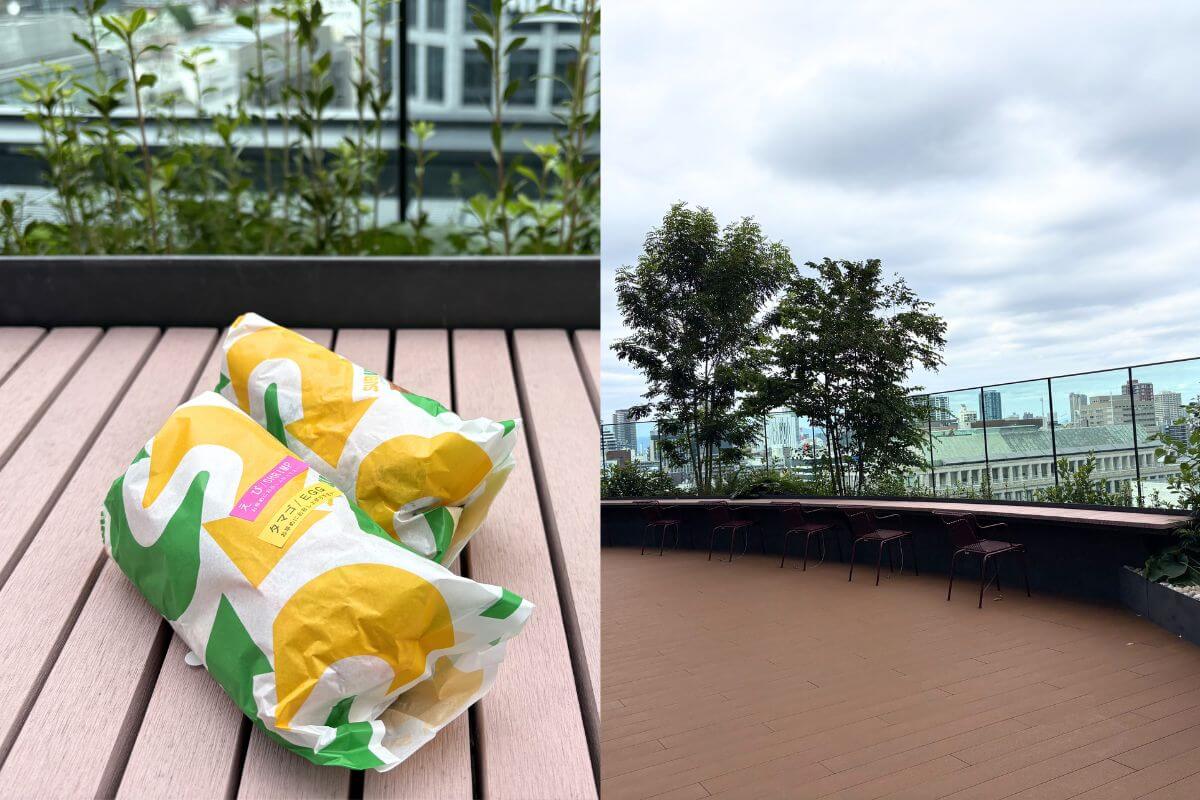 Takeout on the terrace at Yodoyabashi Gate Tower