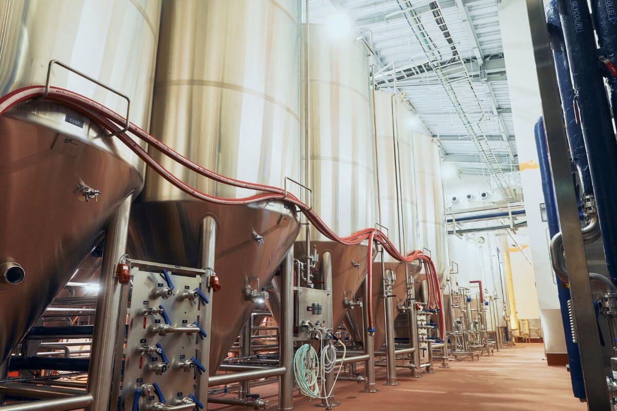 Beer tanks are lined up